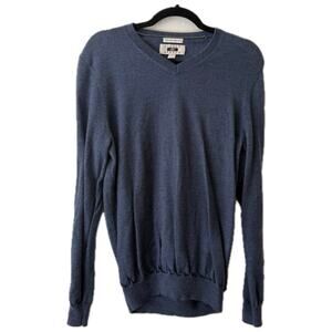Joseph Abbound 100% Extra Fine Merino Wool Blue Long Sleeve Sweater V-Neck-Large